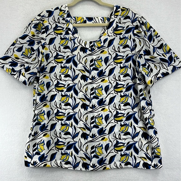 Halogen Women’s Blouse Top Size XL Blue/White/Yellow/Black Polyester Pullover - Picture 1 of 10